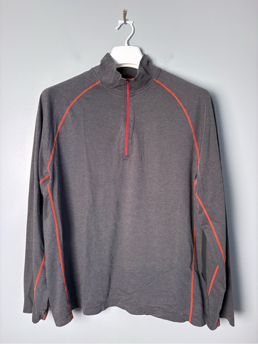 Cloudveil Mens XL Gray Orange Contrast Stitch Quarter Zip Long Sleeve Pullover